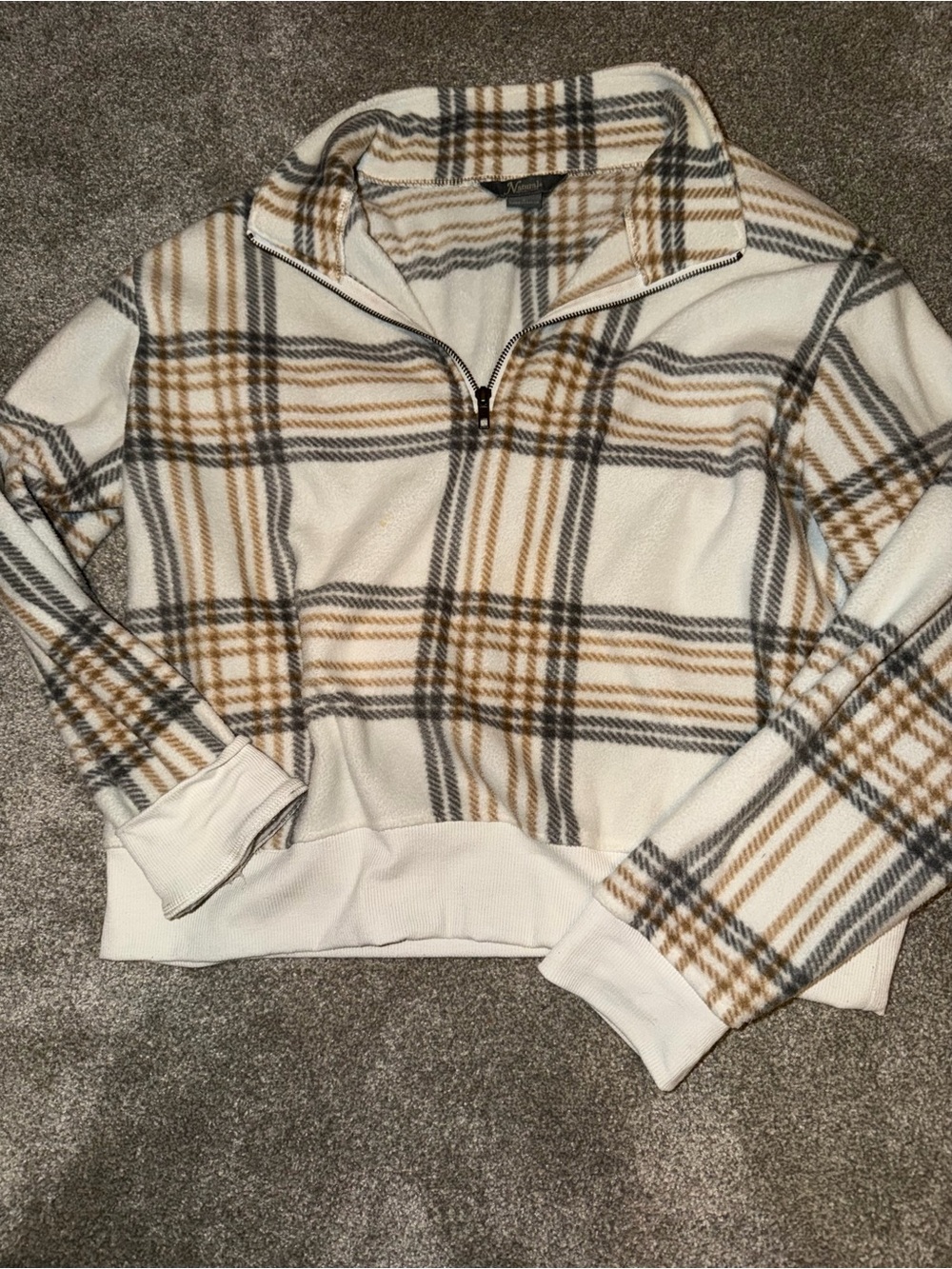 Natural Reflections Cream Plaid Quarter-Zip Turtleneck Pullover
